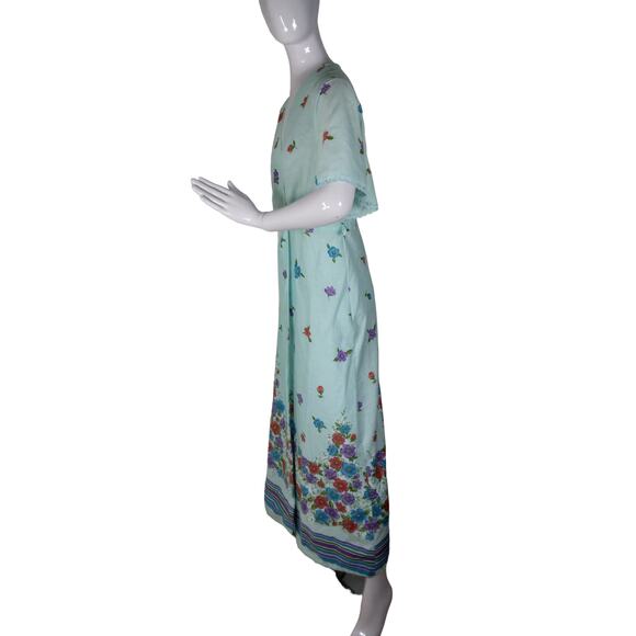 Vintage Its A Charm Long Robe Size Large Pastel Blue Floral Print - Picture 2 of 13